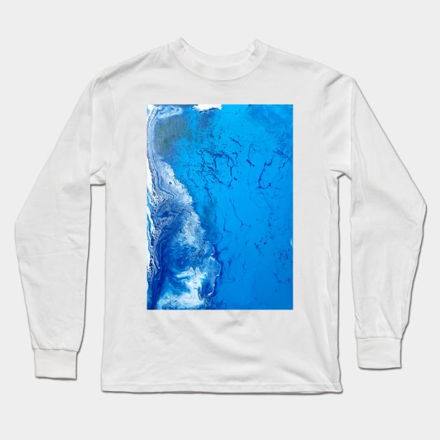 Aerial view ocean waves acrylic painting Long Sleeve T-Shirt by LukjanovArt